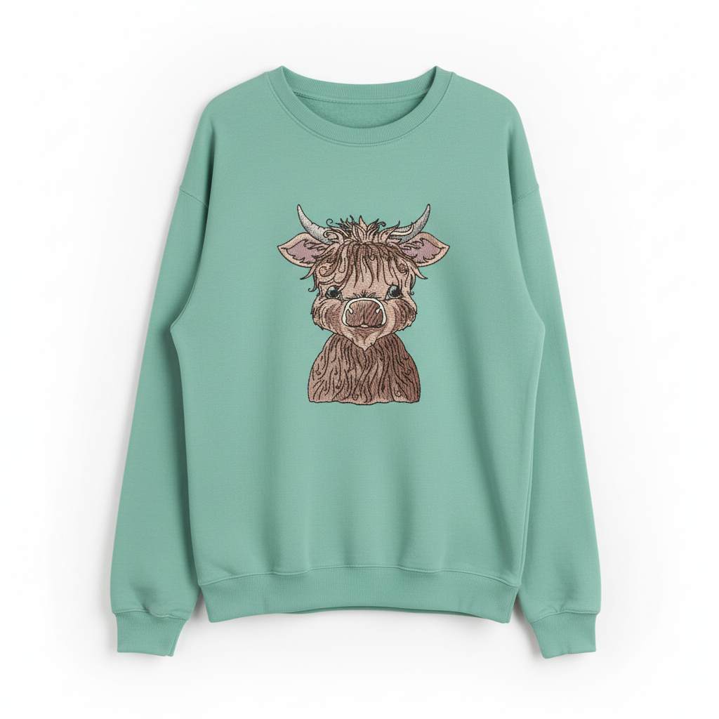Highland Bull Machine Embroidered Sweatshirt – Hand Finished in Dubai | EmbroMania