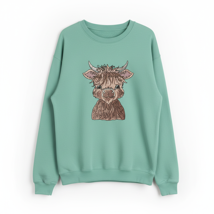 Highland Bull Machine Embroidered Sweatshirt – Hand Finished in Dubai | EmbroMania