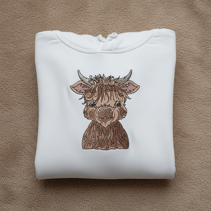 Highland Bull Machine Embroidered Sweatshirt – Hand Finished in Dubai | EmbroMania