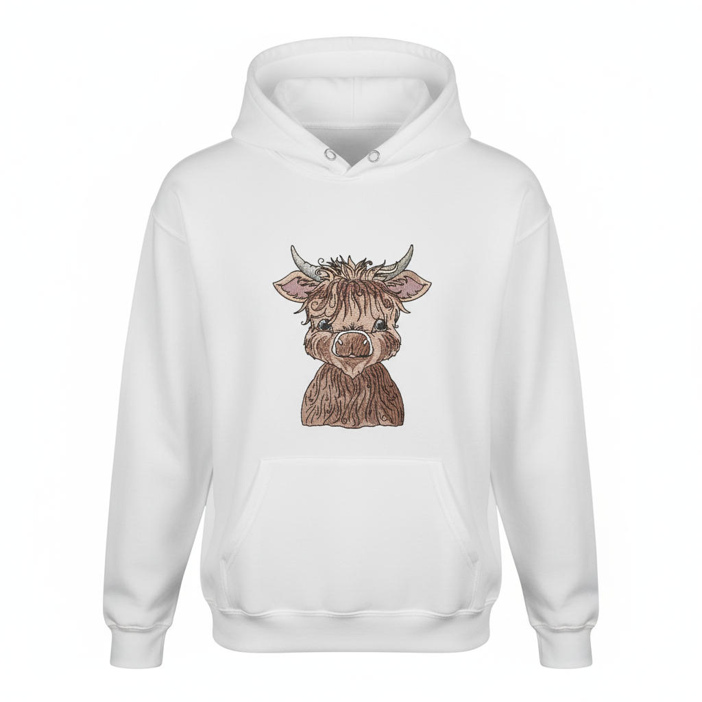 Highland Bull Machine Embroidered Sweatshirt – Hand Finished in Dubai | EmbroMania