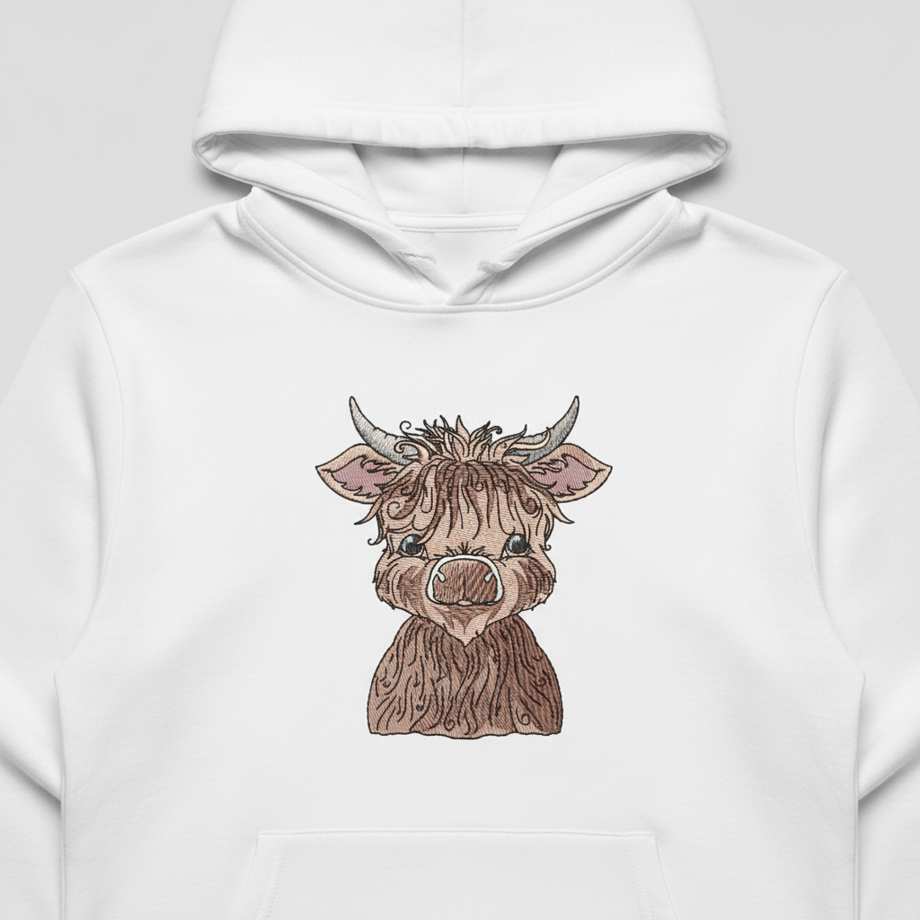 Highland Bull Machine Embroidered Sweatshirt – Hand Finished in Dubai | EmbroMania