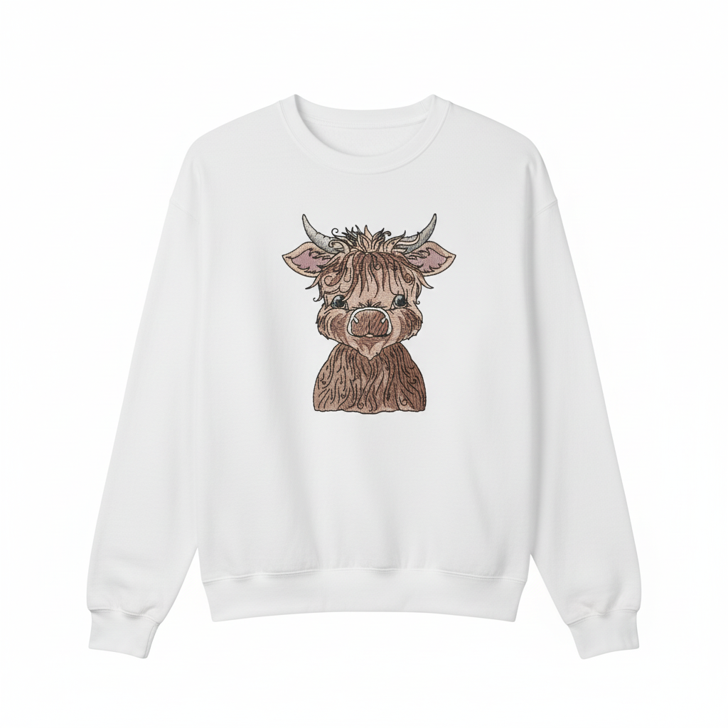 Highland Bull Machine Embroidered Sweatshirt – Hand Finished in Dubai | EmbroMania