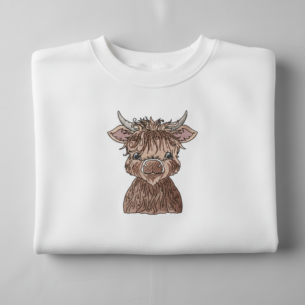 Highland Bull Machine Embroidered Sweatshirt – Hand Finished in Dubai | EmbroMania