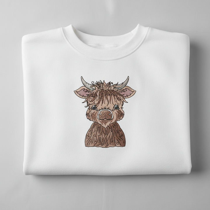 Highland Bull Machine Embroidered Sweatshirt – Hand Finished in Dubai | EmbroMania