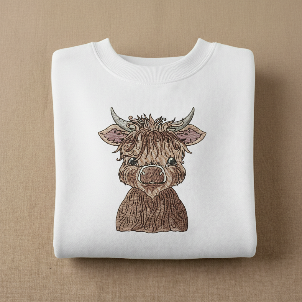 Highland Bull Machine Embroidered Sweatshirt – Hand Finished in Dubai | EmbroMania