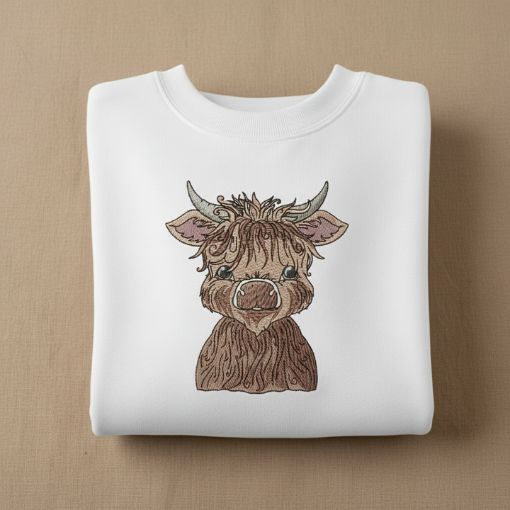 Highland Bull Machine Embroidered Sweatshirt – Hand Finished in Dubai | EmbroMania