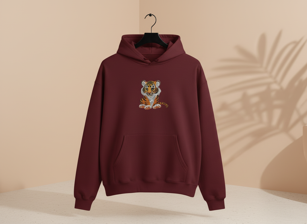 Baby Tiger Machine Embroidered Hoodie – Hand Finished in Dubai | EmbroMania