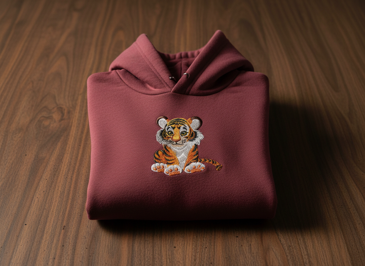 Baby Tiger Machine Embroidered Hoodie – Hand Finished in Dubai | EmbroMania