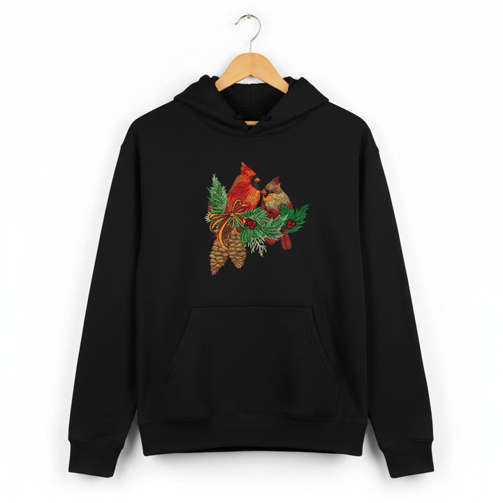 Cardinal Pair with Pinecones Machine Embroidered Sweatshirt – Hand Finished in Dubai | EmbroMania