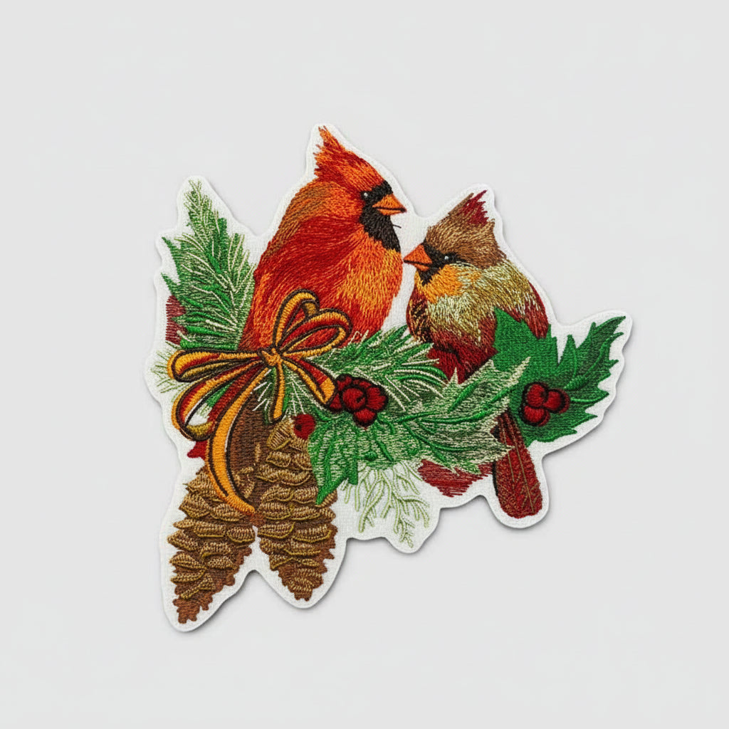 Cardinal Pair with Pinecones Machine Embroidered Sweatshirt – Hand Finished in Dubai | EmbroMania