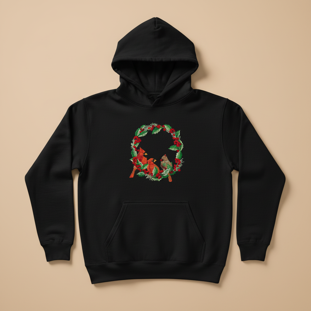 Cardinal Wreath Machine Embroidered Sweatshirt – Hand Finished in Dubai | EmbroMania