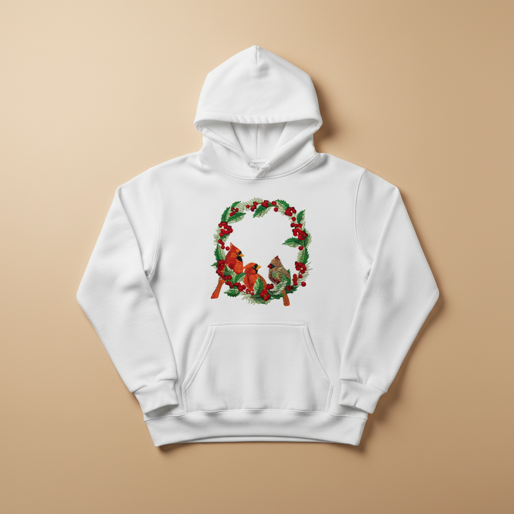 Cardinal Wreath Machine Embroidered Sweatshirt – Hand Finished in Dubai | EmbroMania