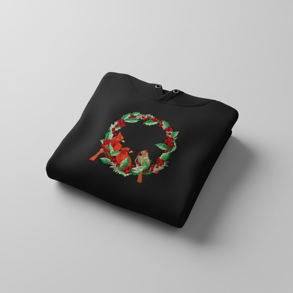 Cardinal Wreath Machine Embroidered Sweatshirt – Hand Finished in Dubai | EmbroMania