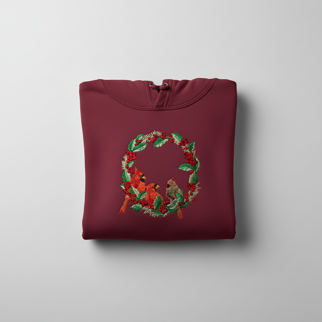 Cardinal Wreath Machine Embroidered Sweatshirt – Hand Finished in Dubai | EmbroMania