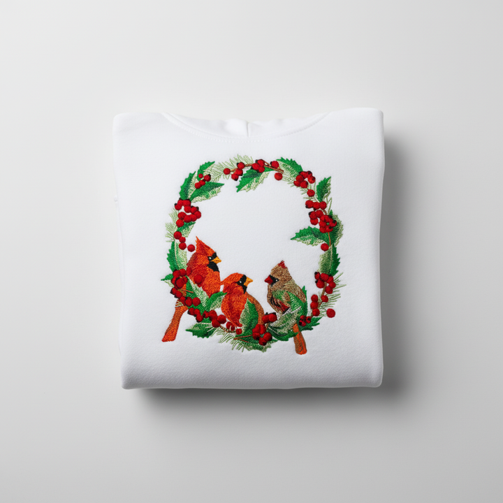 Cardinal Wreath Machine Embroidered Sweatshirt – Hand Finished in Dubai | EmbroMania