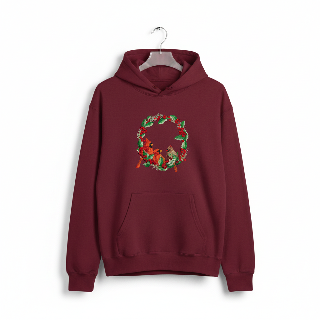 Cardinal Wreath Machine Embroidered Sweatshirt – Hand Finished in Dubai | EmbroMania