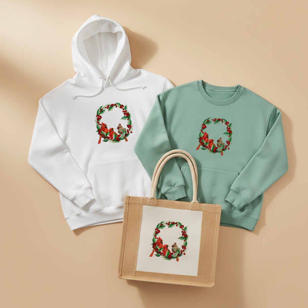 Cardinal Wreath Machine Embroidered Sweatshirt – Hand Finished in Dubai | EmbroMania