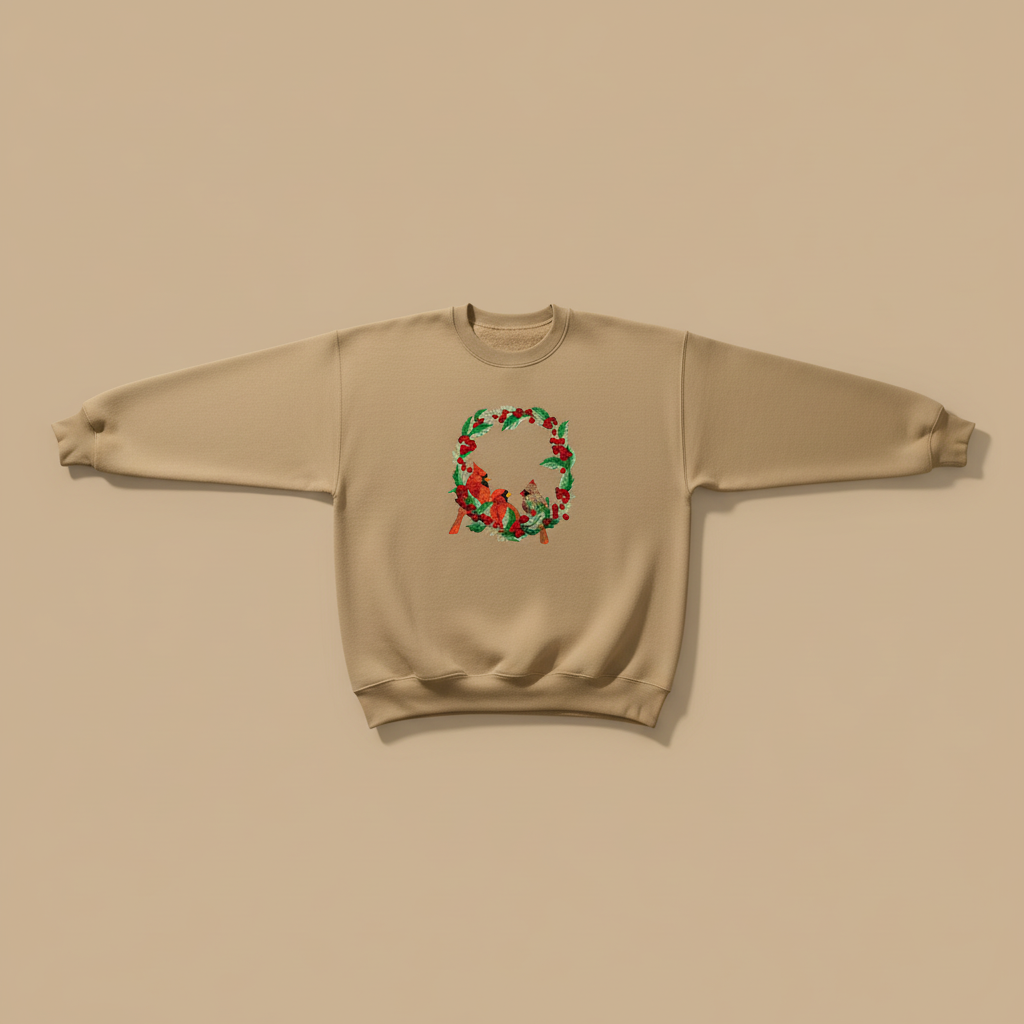 Cardinal Wreath Machine Embroidered Sweatshirt – Hand Finished in Dubai | EmbroMania