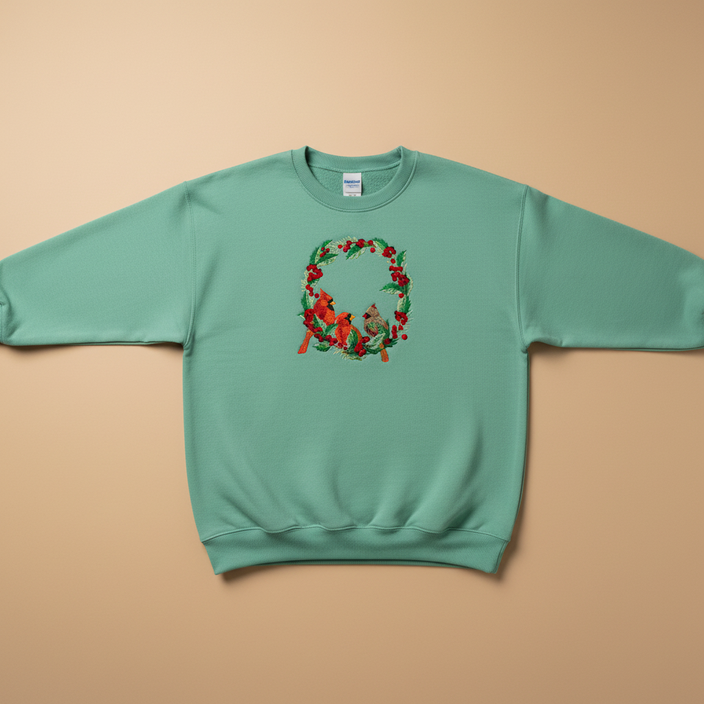 Cardinal Wreath Machine Embroidered Sweatshirt – Hand Finished in Dubai | EmbroMania