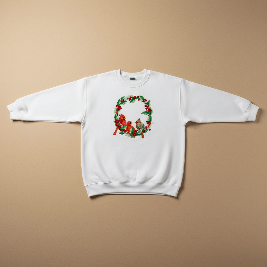 Cardinal Wreath Machine Embroidered Sweatshirt – Hand Finished in Dubai | EmbroMania