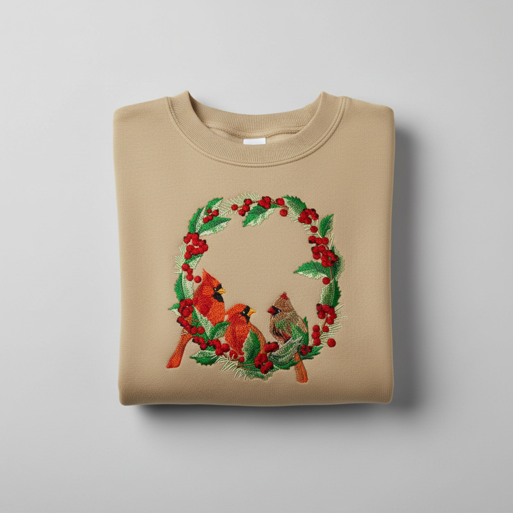 Cardinal Wreath Machine Embroidered Sweatshirt – Hand Finished in Dubai | EmbroMania