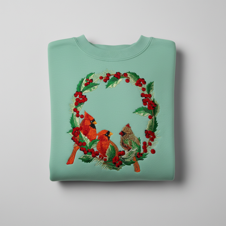Cardinal Wreath Machine Embroidered Sweatshirt – Hand Finished in Dubai | EmbroMania