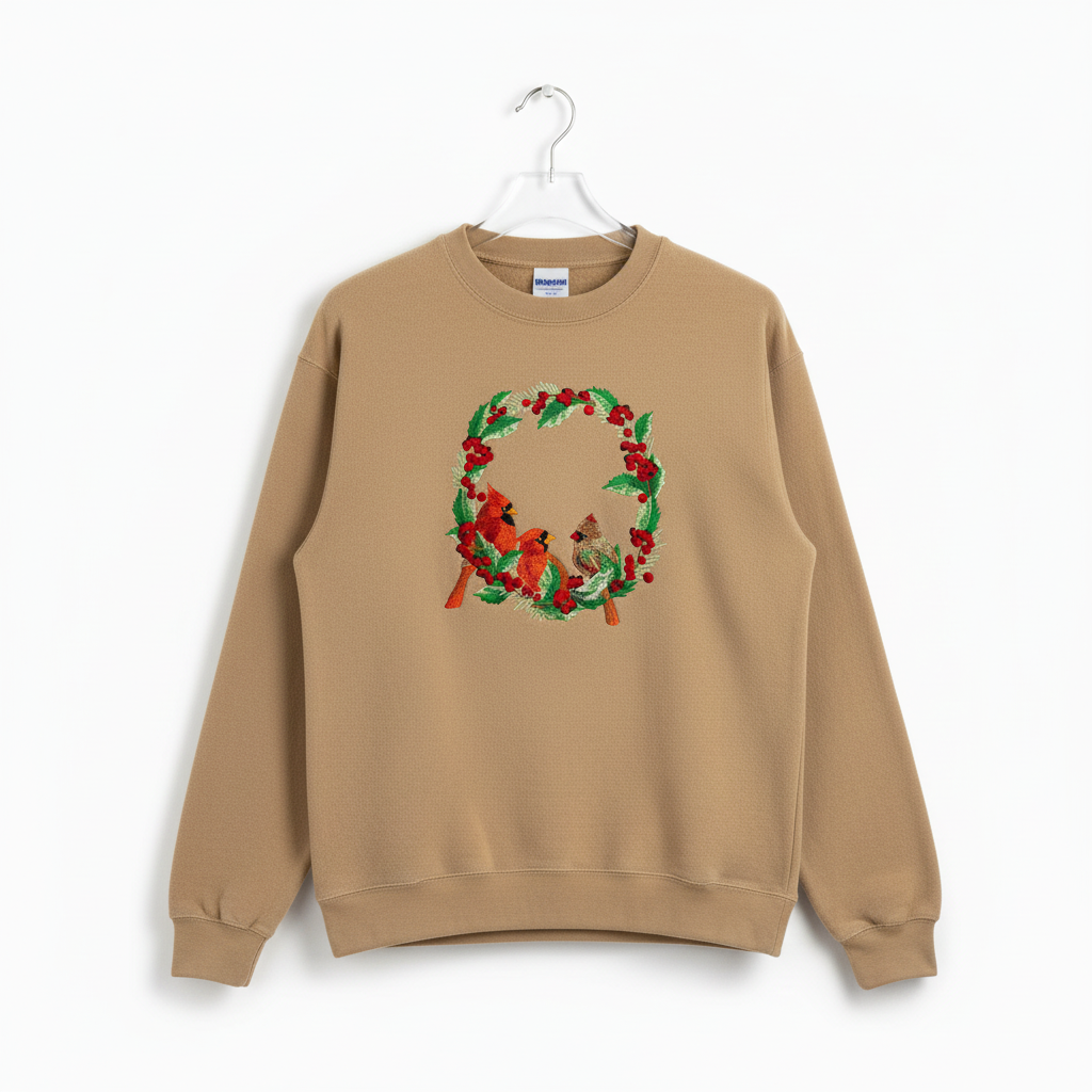 Cardinal Wreath Machine Embroidered Sweatshirt – Hand Finished in Dubai | EmbroMania
