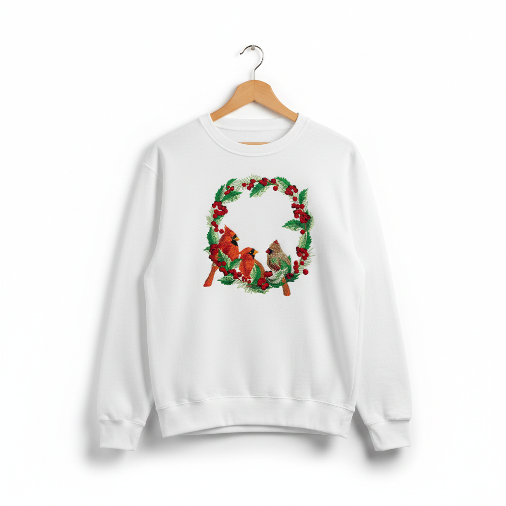 Cardinal Wreath Machine Embroidered Sweatshirt – Hand Finished in Dubai | EmbroMania