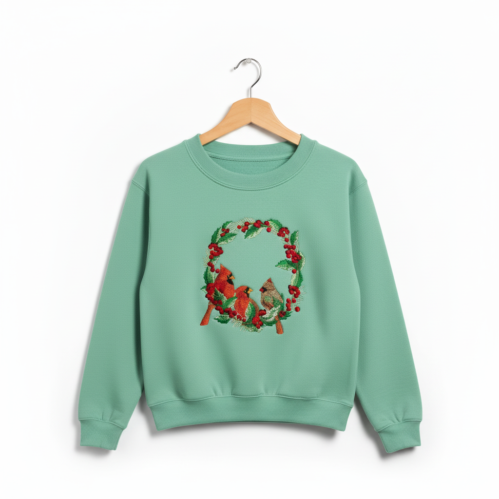 Cardinal Wreath Machine Embroidered Sweatshirt – Hand Finished in Dubai | EmbroMania