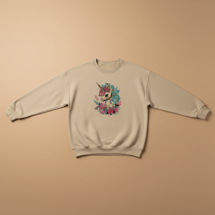Whimsical Floral Unicorn Machine Embroidered Sweatshirt – Hand Finished in Dubai | EmbroMania