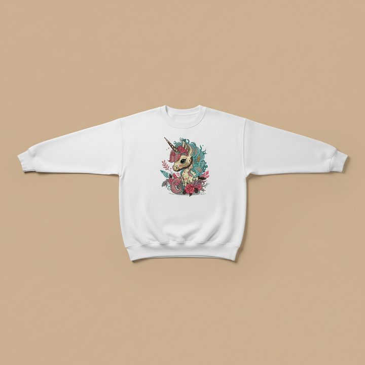 Whimsical Floral Unicorn Machine Embroidered Sweatshirt – Hand Finished in Dubai | EmbroMania