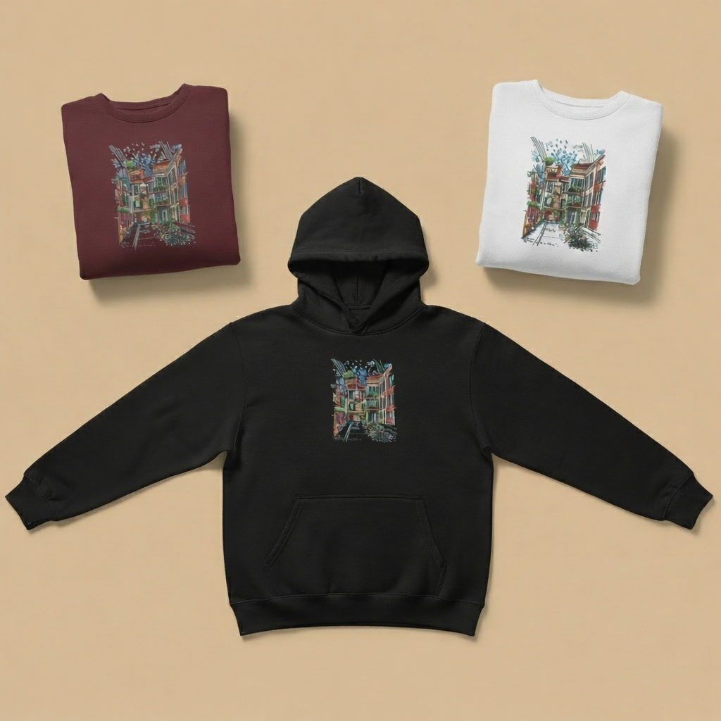 Blooming Facade Machine Embroidered Hoodie – Hand Finished in Dubai | EmbroMania