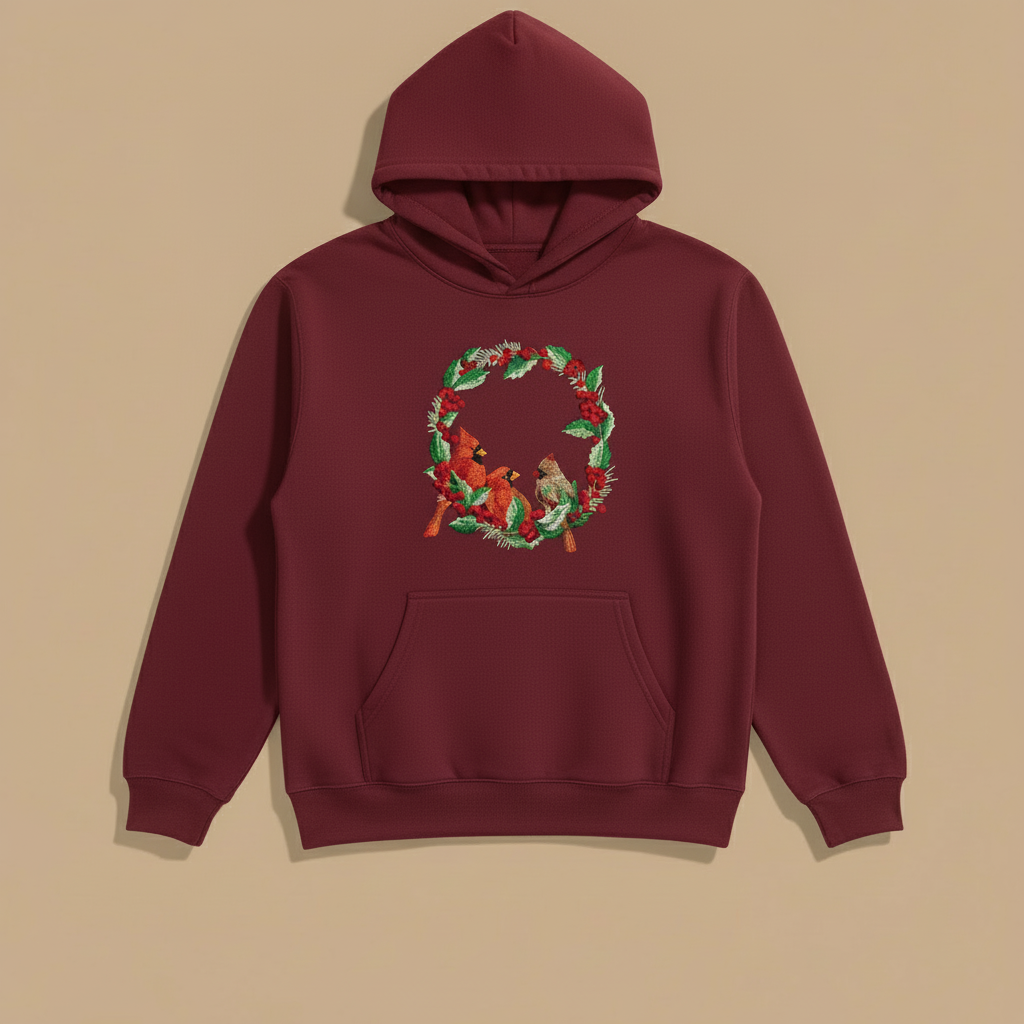 Cardinal Wreath Machine Embroidered Sweatshirt – Hand Finished in Dubai | EmbroMania