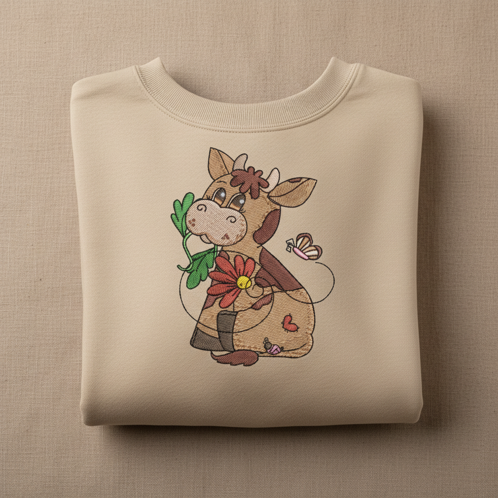 Cow &amp; Butterfly Machine Embroidered Sweatshirt – Hand Finished in Dubai | EmbroMania