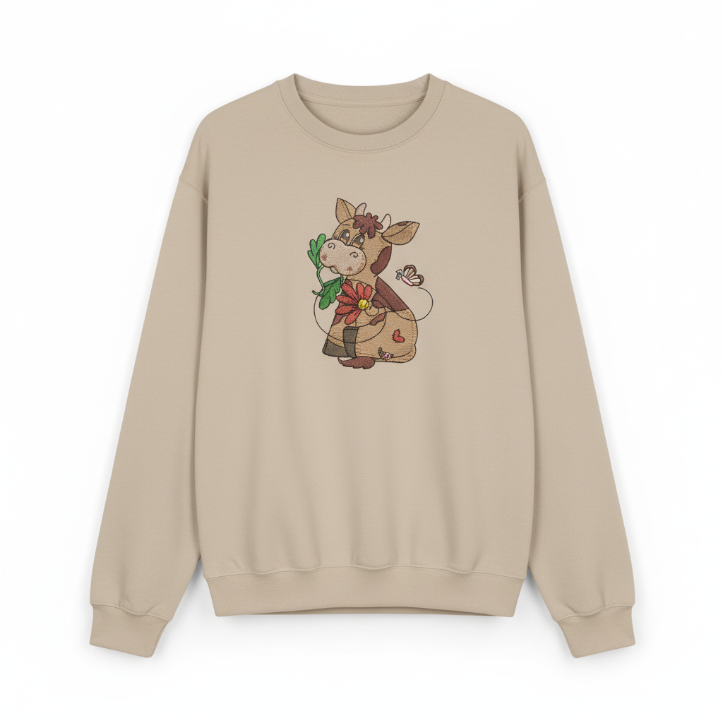 Cow &amp; Butterfly Machine Embroidered Sweatshirt – Hand Finished in Dubai | EmbroMania