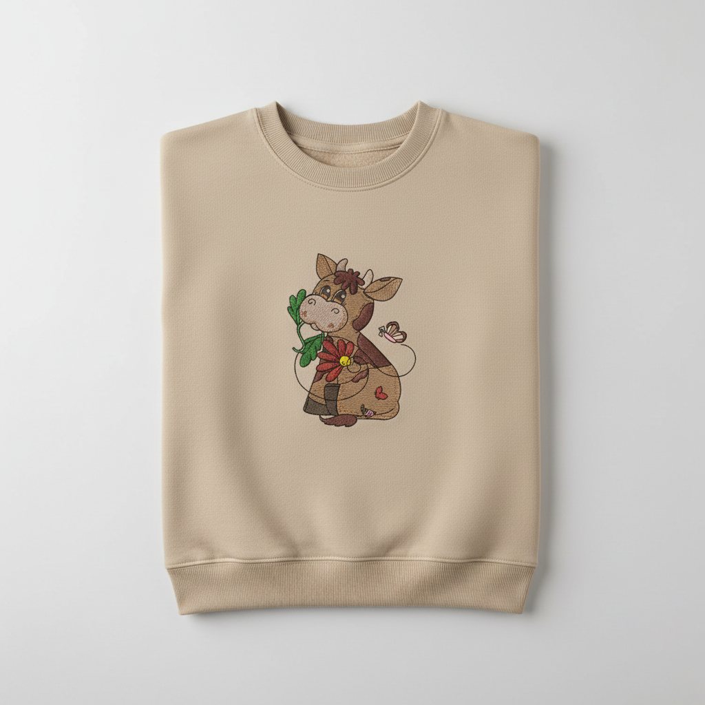 Cow &amp; Butterfly Machine Embroidered Sweatshirt – Hand Finished in Dubai | EmbroMania