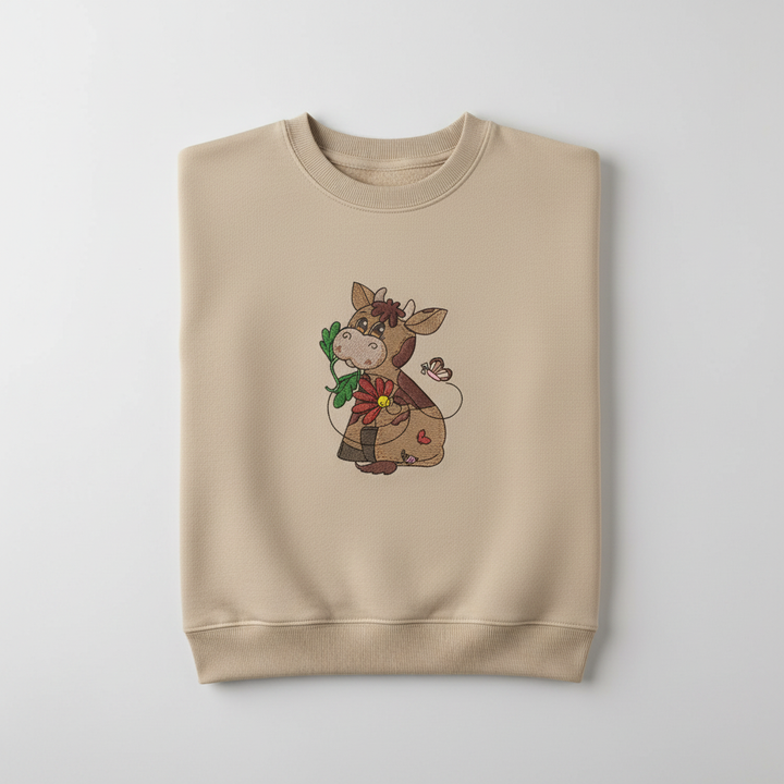 Cow &amp; Butterfly Machine Embroidered Sweatshirt – Hand Finished in Dubai | EmbroMania