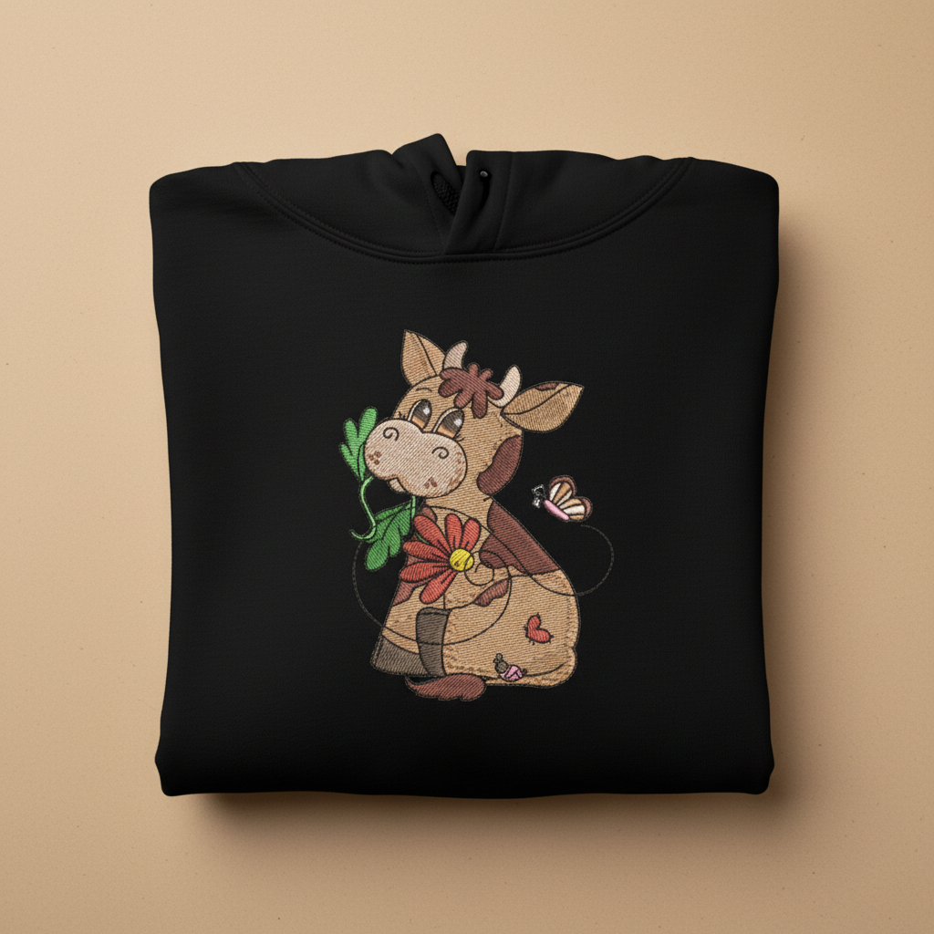 Cow &amp; Butterfly Machine Embroidered Sweatshirt – Hand Finished in Dubai | EmbroMania