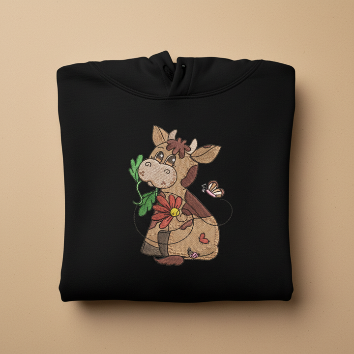 Cow &amp; Butterfly Machine Embroidered Sweatshirt – Hand Finished in Dubai | EmbroMania