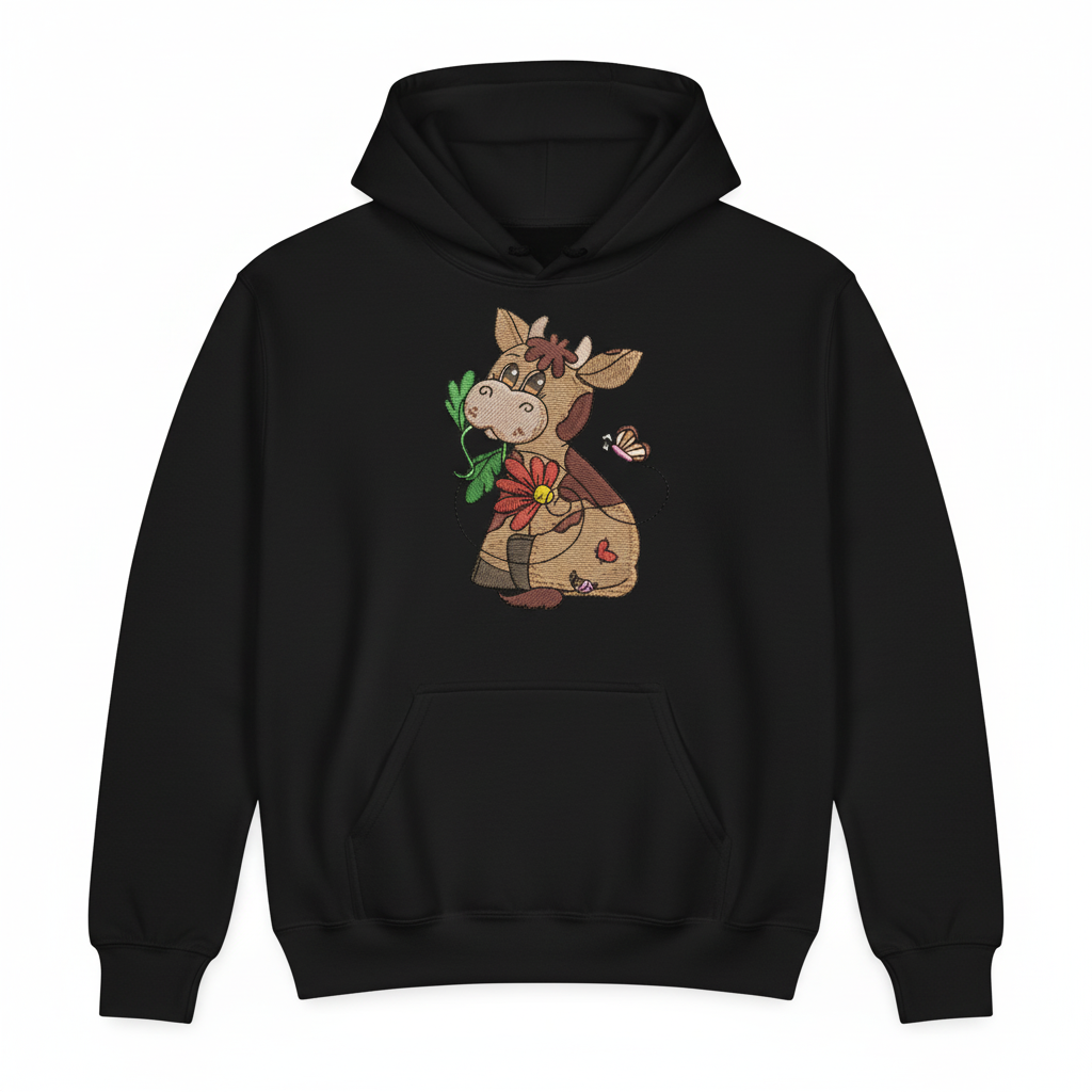 Cow &amp; Butterfly Machine Embroidered Sweatshirt – Hand Finished in Dubai | EmbroMania