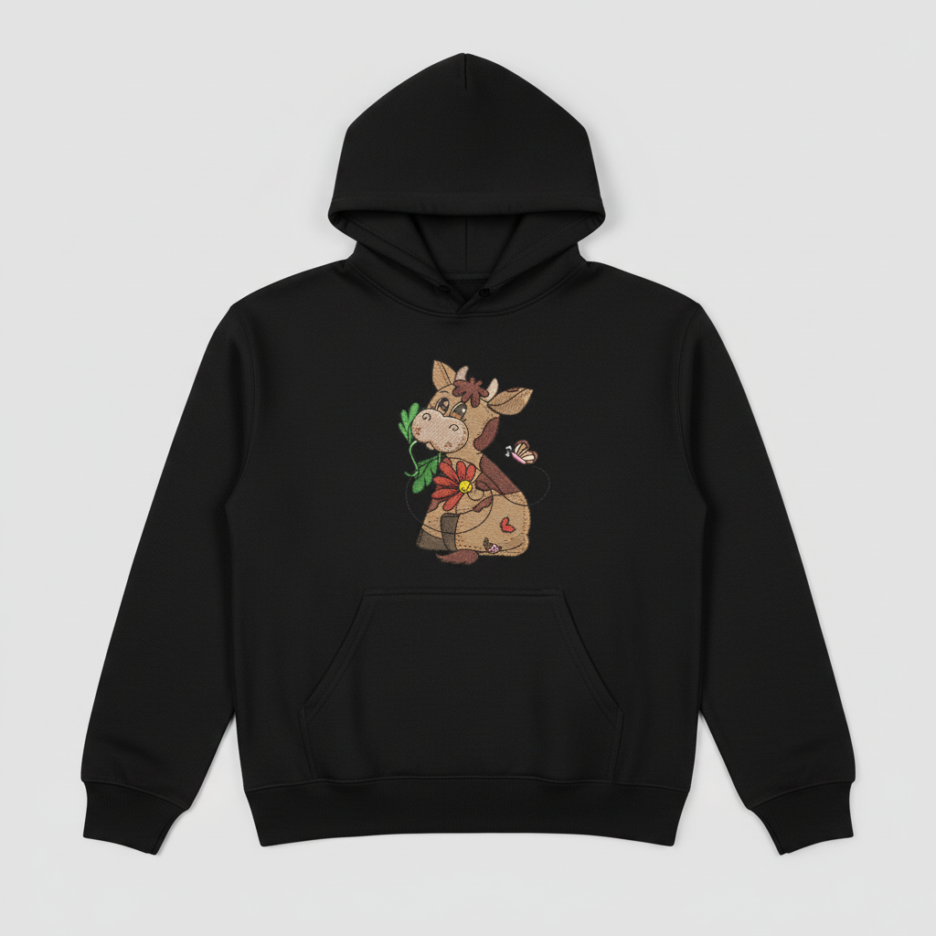 Cow &amp; Butterfly Machine Embroidered Sweatshirt – Hand Finished in Dubai | EmbroMania
