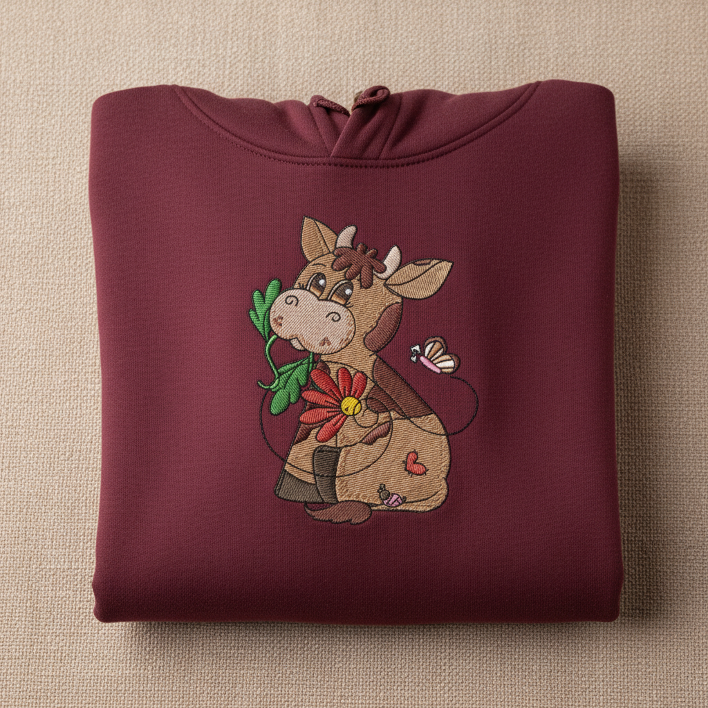 Cow &amp; Butterfly Machine Embroidered Sweatshirt – Hand Finished in Dubai | EmbroMania
