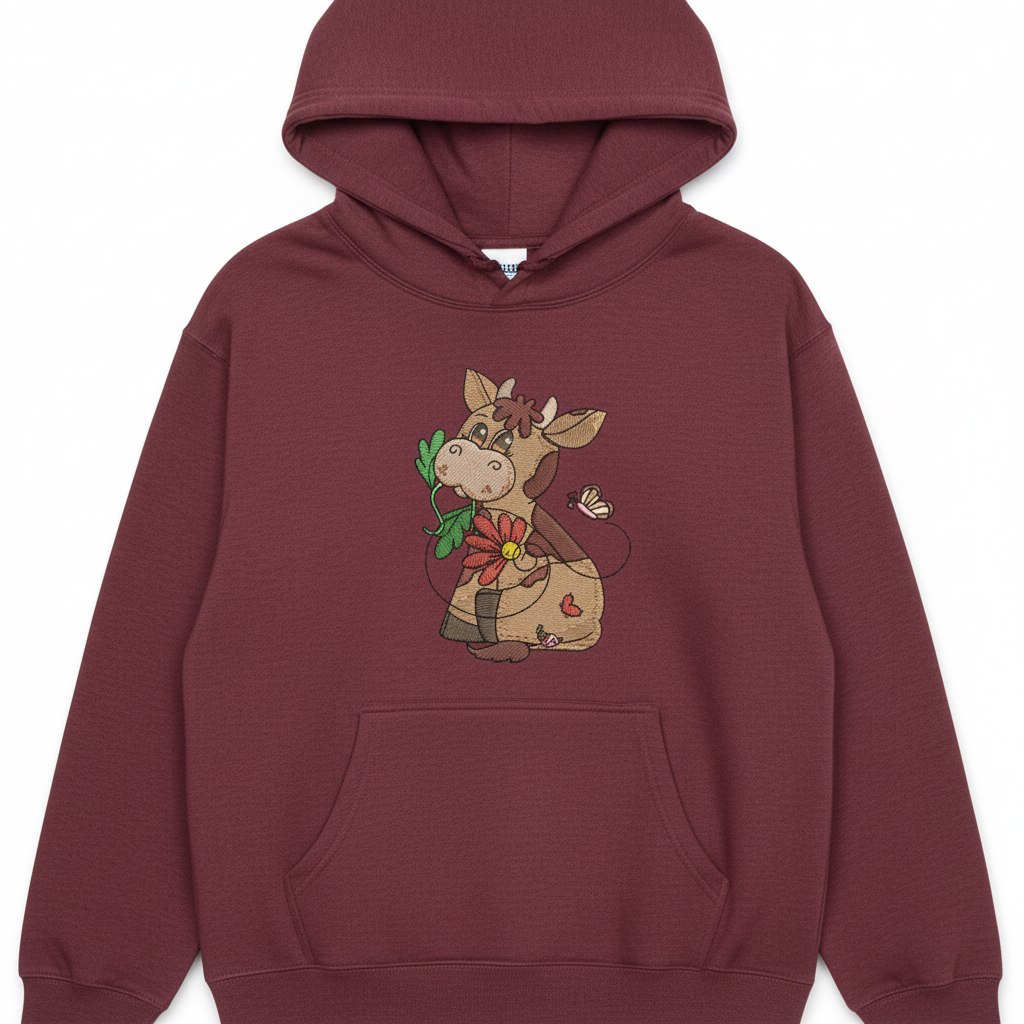 Cow &amp; Butterfly Machine Embroidered Sweatshirt – Hand Finished in Dubai | EmbroMania