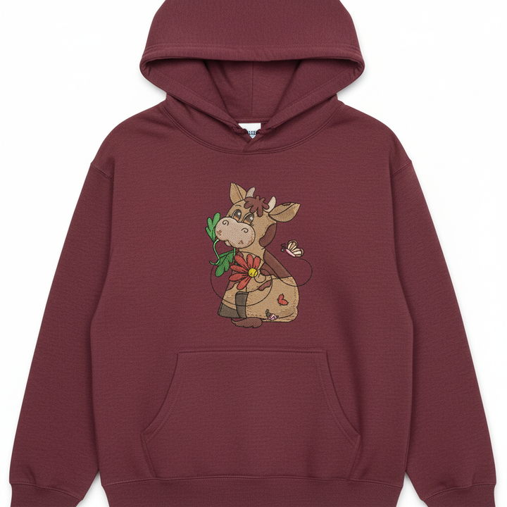 Cow &amp; Butterfly Machine Embroidered Sweatshirt – Hand Finished in Dubai | EmbroMania