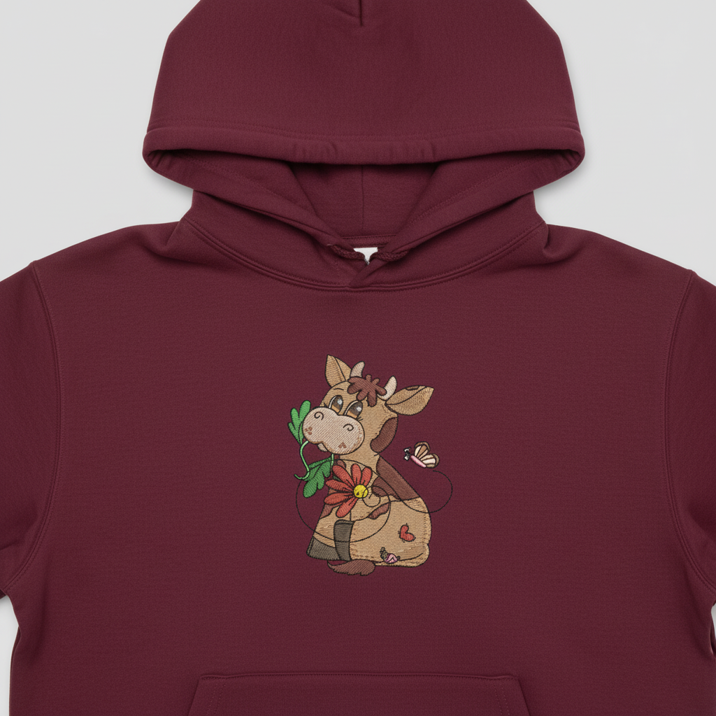 Cow &amp; Butterfly Machine Embroidered Sweatshirt – Hand Finished in Dubai | EmbroMania