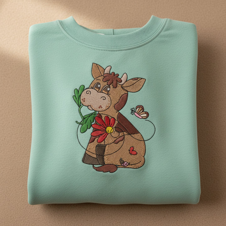 Cow &amp; Butterfly Machine Embroidered Sweatshirt – Hand Finished in Dubai | EmbroMania