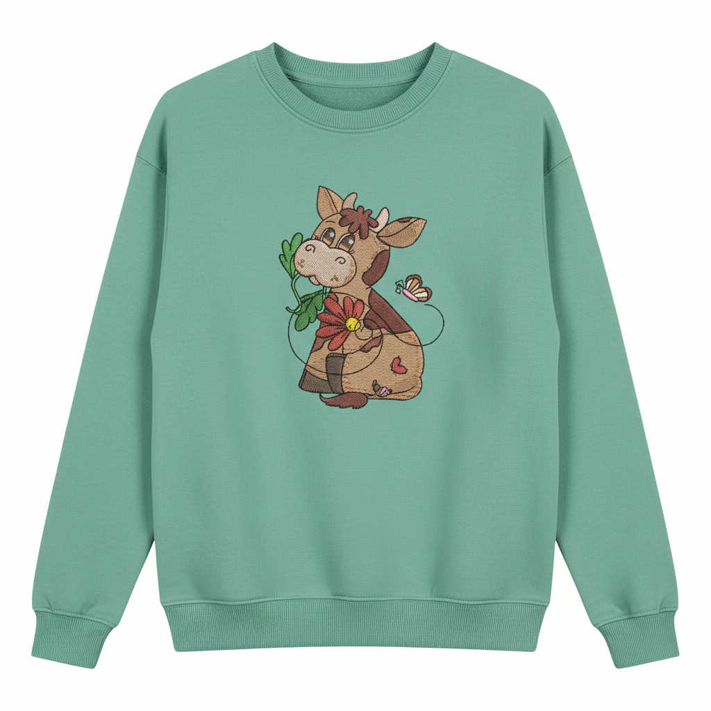 Cow &amp; Butterfly Machine Embroidered Sweatshirt – Hand Finished in Dubai | EmbroMania