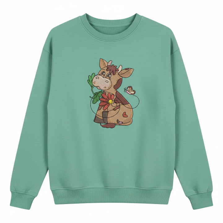 Cow &amp; Butterfly Machine Embroidered Sweatshirt – Hand Finished in Dubai | EmbroMania