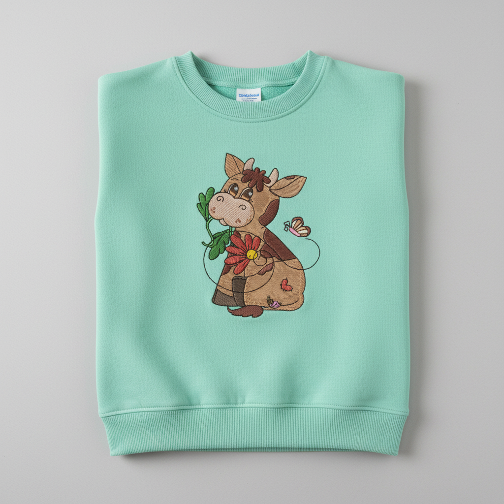 Cow &amp; Butterfly Machine Embroidered Sweatshirt – Hand Finished in Dubai | EmbroMania