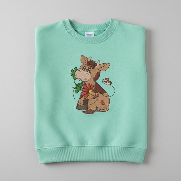 Cow &amp; Butterfly Machine Embroidered Sweatshirt – Hand Finished in Dubai | EmbroMania